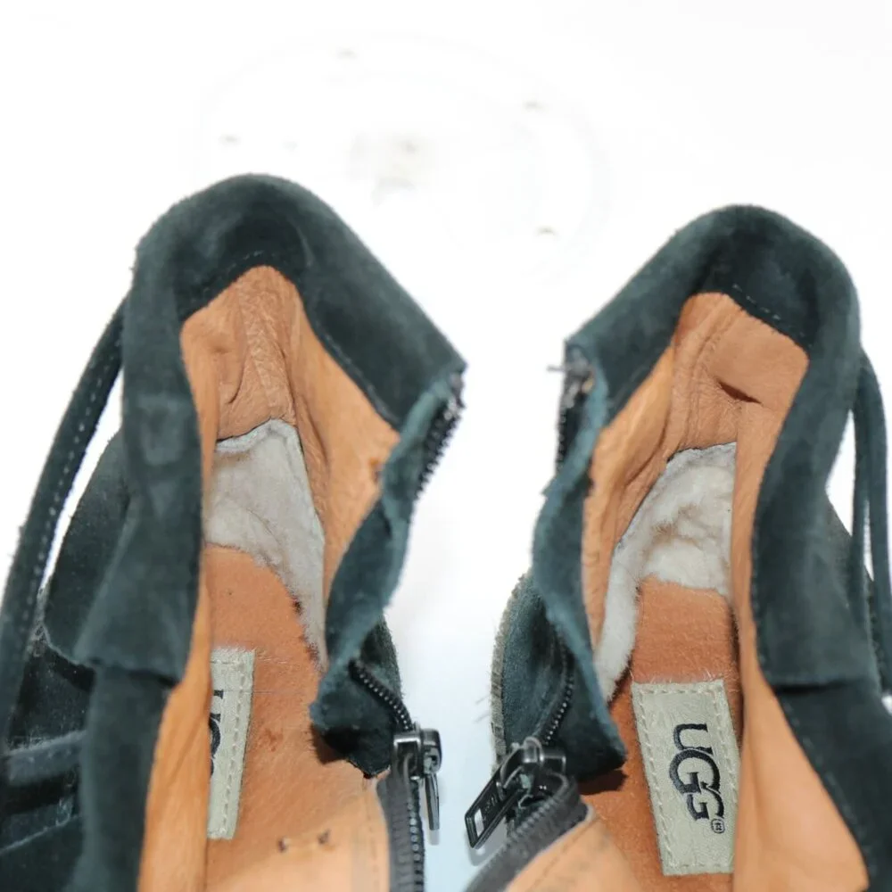 UGG Womens Reid Boot Size 6 Black Suede Tie Wrap Cushioned Moc Casual Booties‎